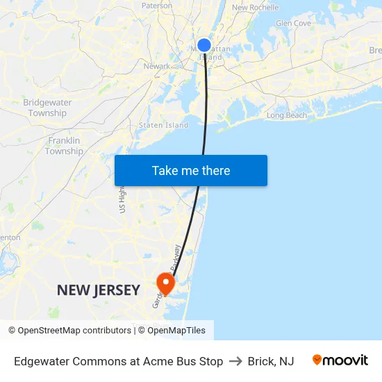 Edgewater Commons at Acme Bus Stop to Brick, NJ map