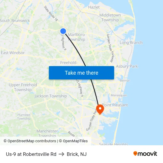 Us-9 at Robertsville Rd to Brick, NJ map