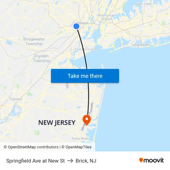 Springfield Ave at New St to Brick, NJ map