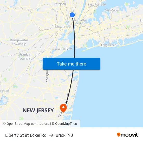 Liberty St at Eckel Rd to Brick, NJ map