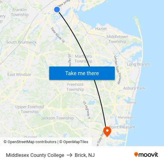 Middlesex County College to Brick, NJ map