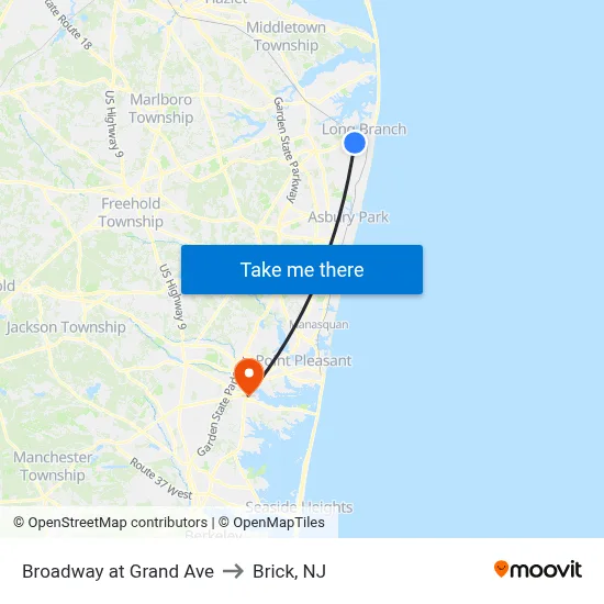 Broadway at Grand Ave to Brick, NJ map