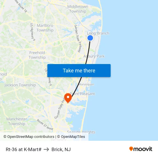 Rt-36 at K-Mart# to Brick, NJ map