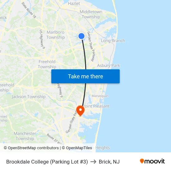Brookdale College (Parking Lot #3) to Brick, NJ map