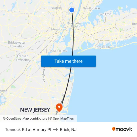Teaneck Rd at Armory Pl to Brick, NJ map