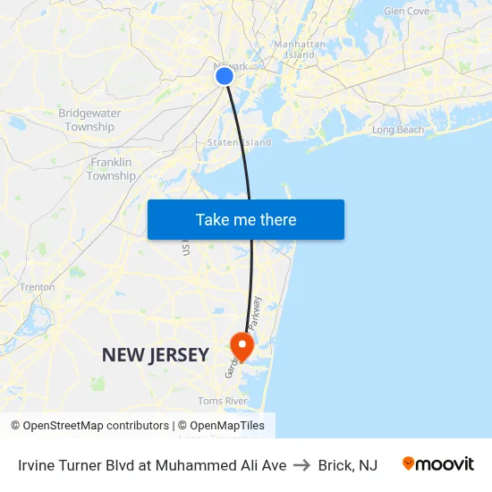 Irvine Turner Blvd at Muhammed Ali Ave to Brick, NJ map