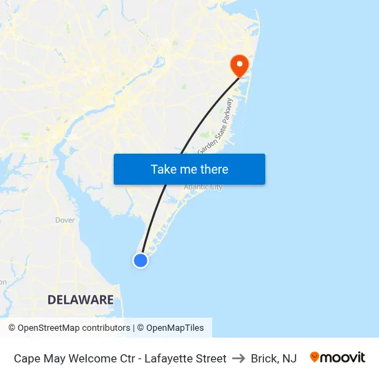 Cape May Welcome Ctr - Lafayette Street to Brick, NJ map