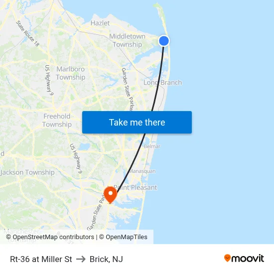 Rt-36 at Miller St to Brick, NJ map