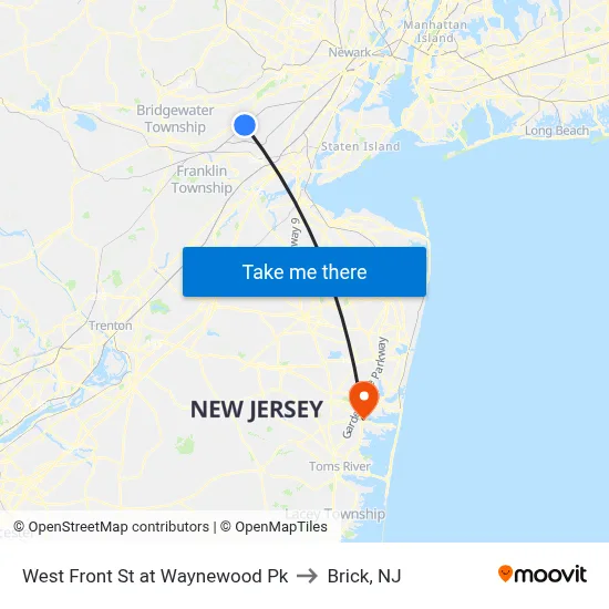 West Front St at Waynewood Pk to Brick, NJ map