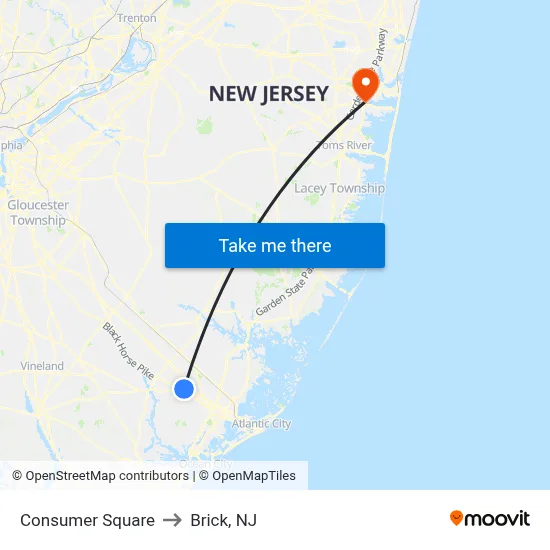 Consumer Square to Brick, NJ map