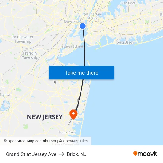Grand St at Jersey Ave to Brick, NJ map