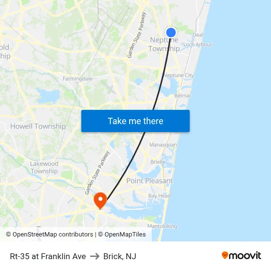 Rt-35 at Franklin Ave to Brick, NJ map