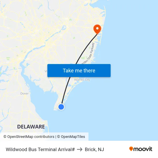 Wildwood Bus Terminal Arrival# to Brick, NJ map