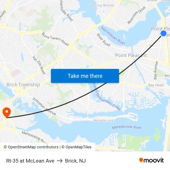 Rt-35 at McLean Ave to Brick, NJ map