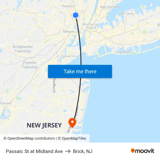Passaic St at Midland Ave to Brick, NJ map