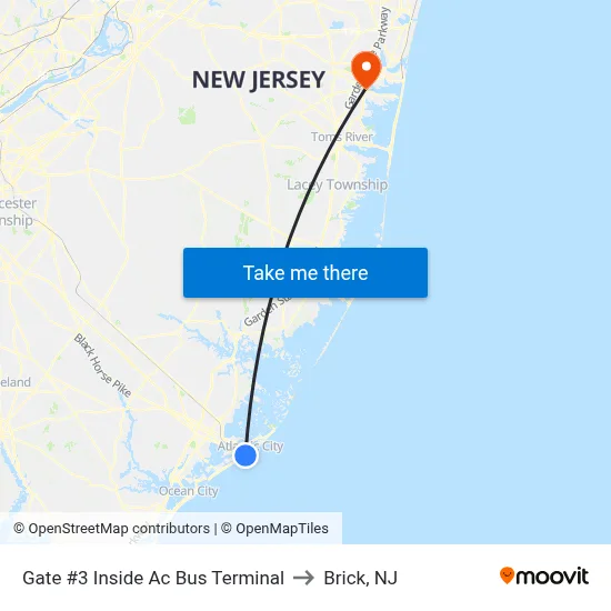 Gate #3 Inside  Ac Bus Terminal to Brick, NJ map