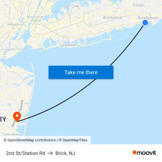 2nd St/Station Rd to Brick, NJ map