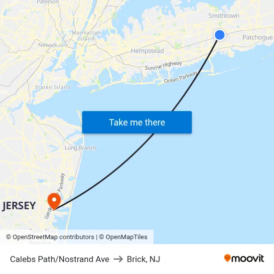 Calebs Path/Nostrand Ave to Brick, NJ map