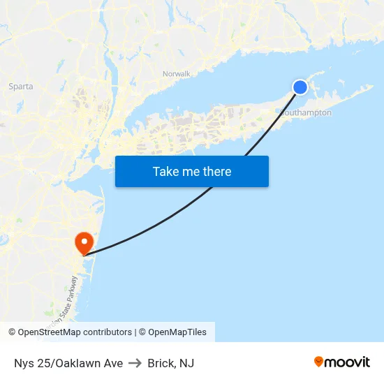 Nys 25/Oaklawn Ave to Brick, NJ map