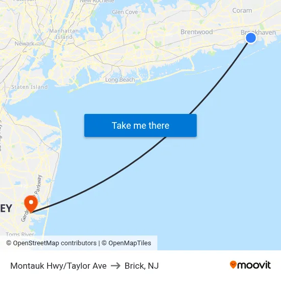 Montauk Hwy/Taylor Ave to Brick, NJ map
