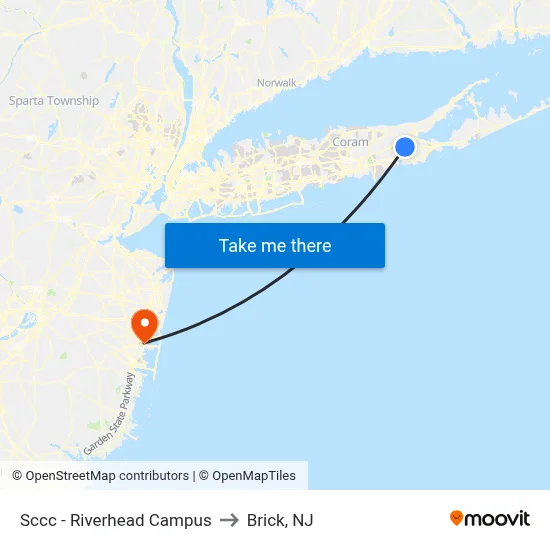 Sccc - Riverhead Campus to Brick, NJ map