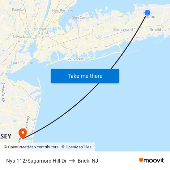 Nys 112/Sagamore Hill Dr to Brick, NJ map