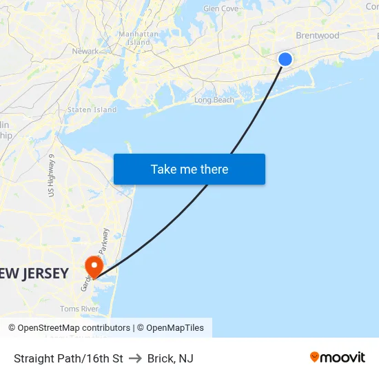 Straight Path/16th St to Brick, NJ map