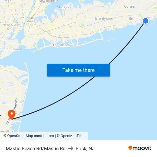 Mastic Beach Rd/Mastic Rd to Brick, NJ map