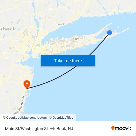 Main St/Washington St to Brick, NJ map