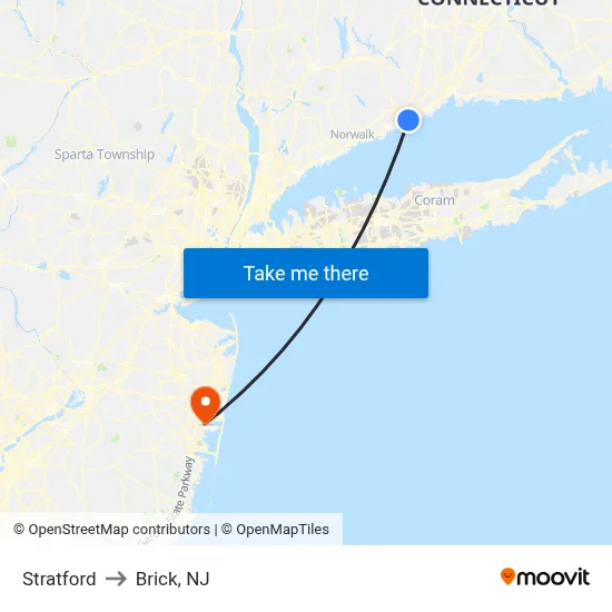 Stratford to Brick, NJ map
