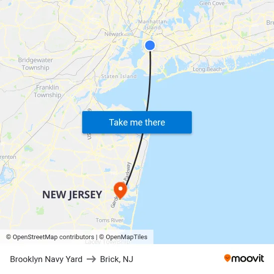 Brooklyn Navy Yard to Brick, NJ map
