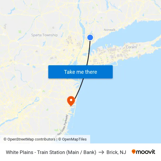 White Plains - Train Station (Main / Bank) to Brick, NJ map