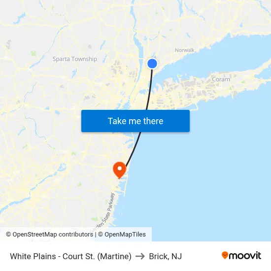 White Plains - Court St. (Martine) to Brick, NJ map