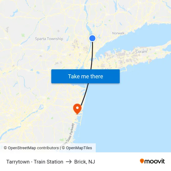 Tarrytown - Train Station to Brick, NJ map