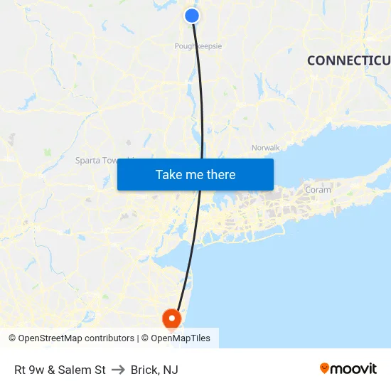 Rt 9w & Salem St to Brick, NJ map