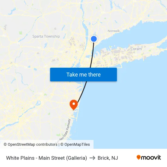 White Plains - Main Street (Galleria) to Brick, NJ map