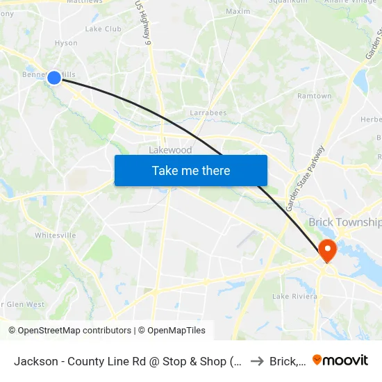 Jackson - County Line Rd @ Stop & Shop (Southbound) to Brick, NJ map