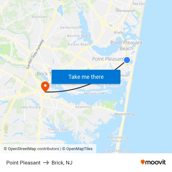 Point Pleasant to Brick, NJ map