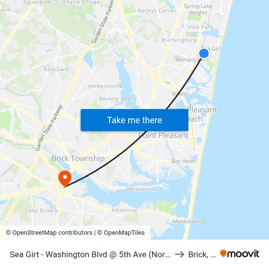 Sea Girt - Washington Blvd @ 5th Ave (Northbound) to Brick, NJ map