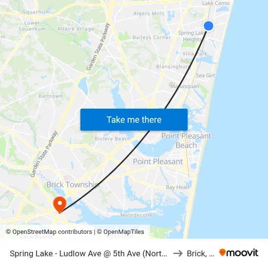 Spring Lake - Ludlow Ave @ 5th Ave (Northbound) to Brick, NJ map