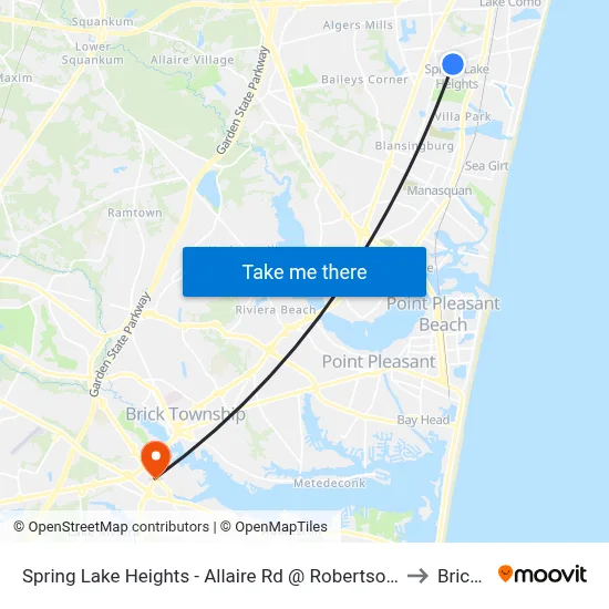 Spring Lake Heights - Allaire Rd @ Robertson Park (Southbound) to Brick, NJ map
