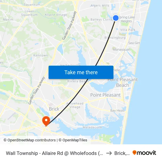 Wall Township - Allaire Rd @ Wholefoods (Northbound) to Brick, NJ map