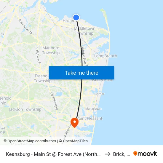 Keansburg -  Main St @ Forest Ave (Northbound) to Brick, NJ map