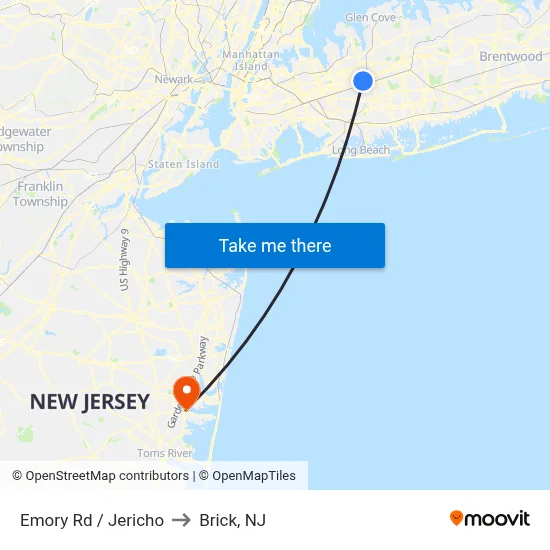 Emory Rd / Jericho to Brick, NJ map