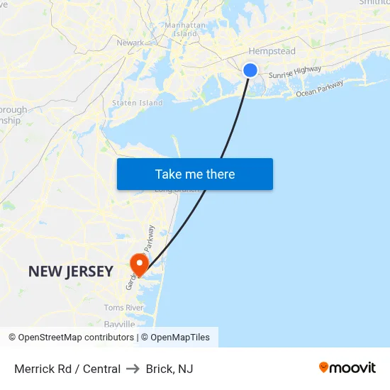 Merrick Rd / Central to Brick, NJ map