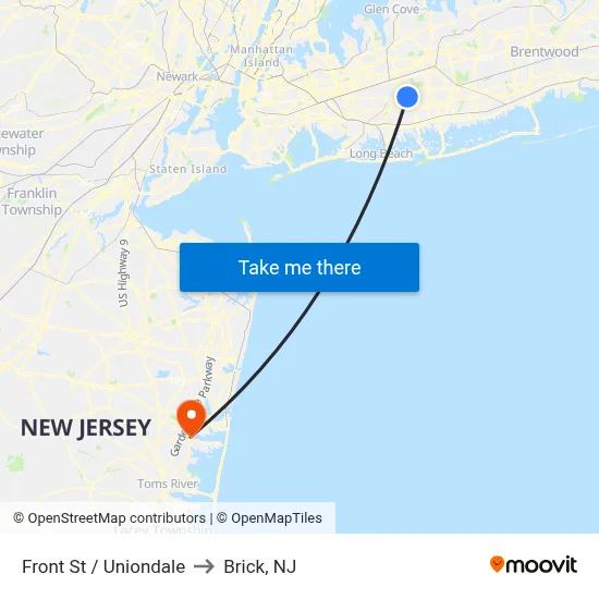Front St / Uniondale to Brick, NJ map