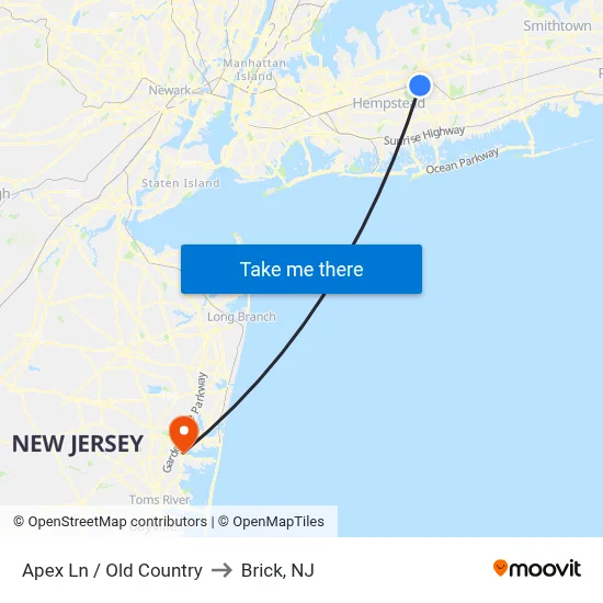 Apex Ln / Old Country to Brick, NJ map