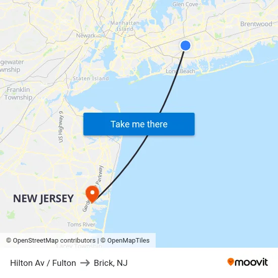 Hilton Av / Fulton to Brick, NJ map