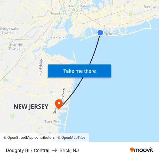 Doughty Bl / Central to Brick, NJ map