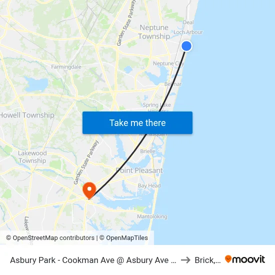 Asbury Park - Cookman Ave @ Asbury Ave (Southbound) to Brick, NJ map